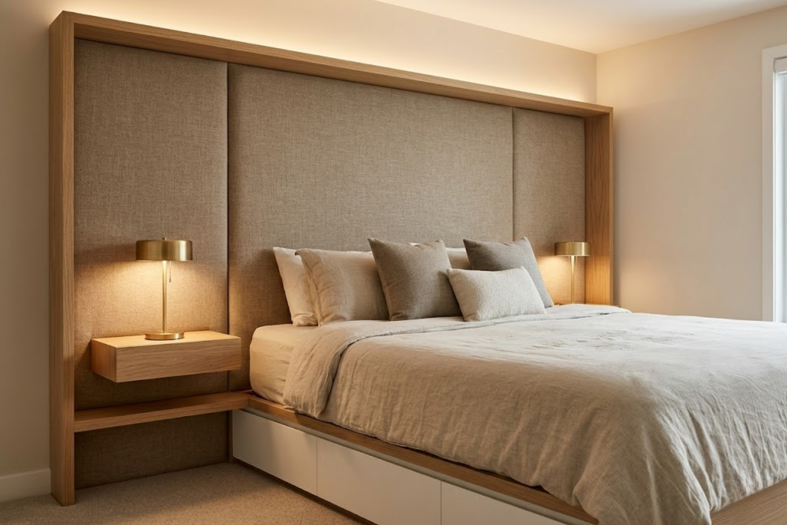 Camera da letto su misura per B&B con testata in rovere e contenitori integrati a Messina
