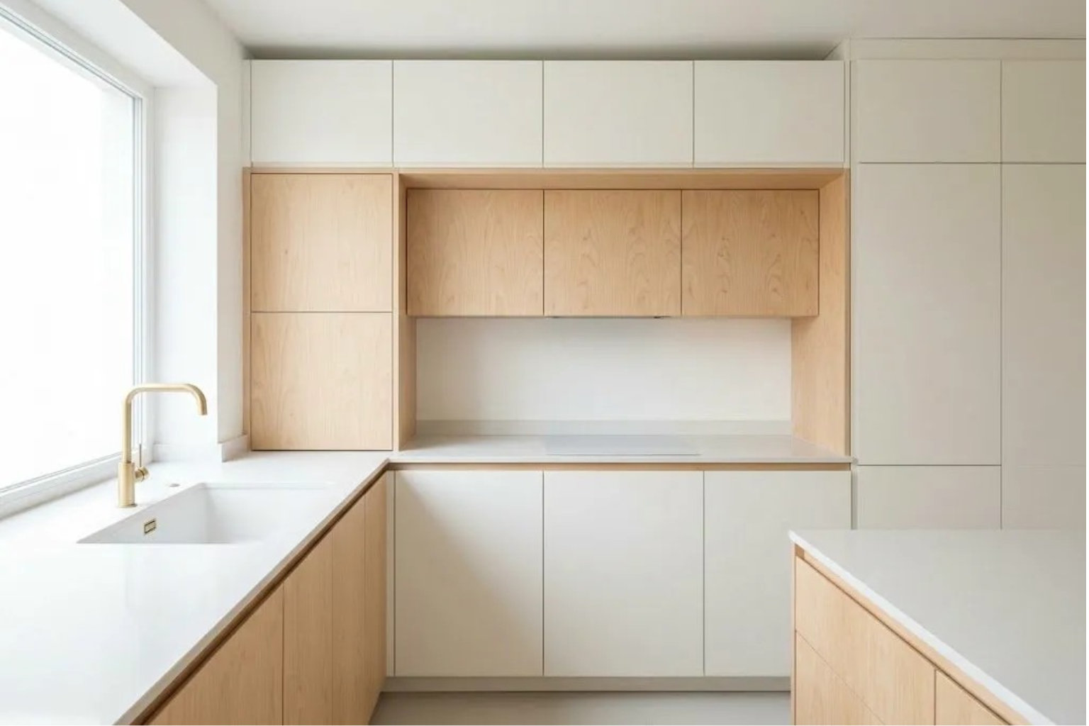Cucina su misura stile scandinavo in laccato bianco e betulla naturale a Messina — LabLegno Arredi