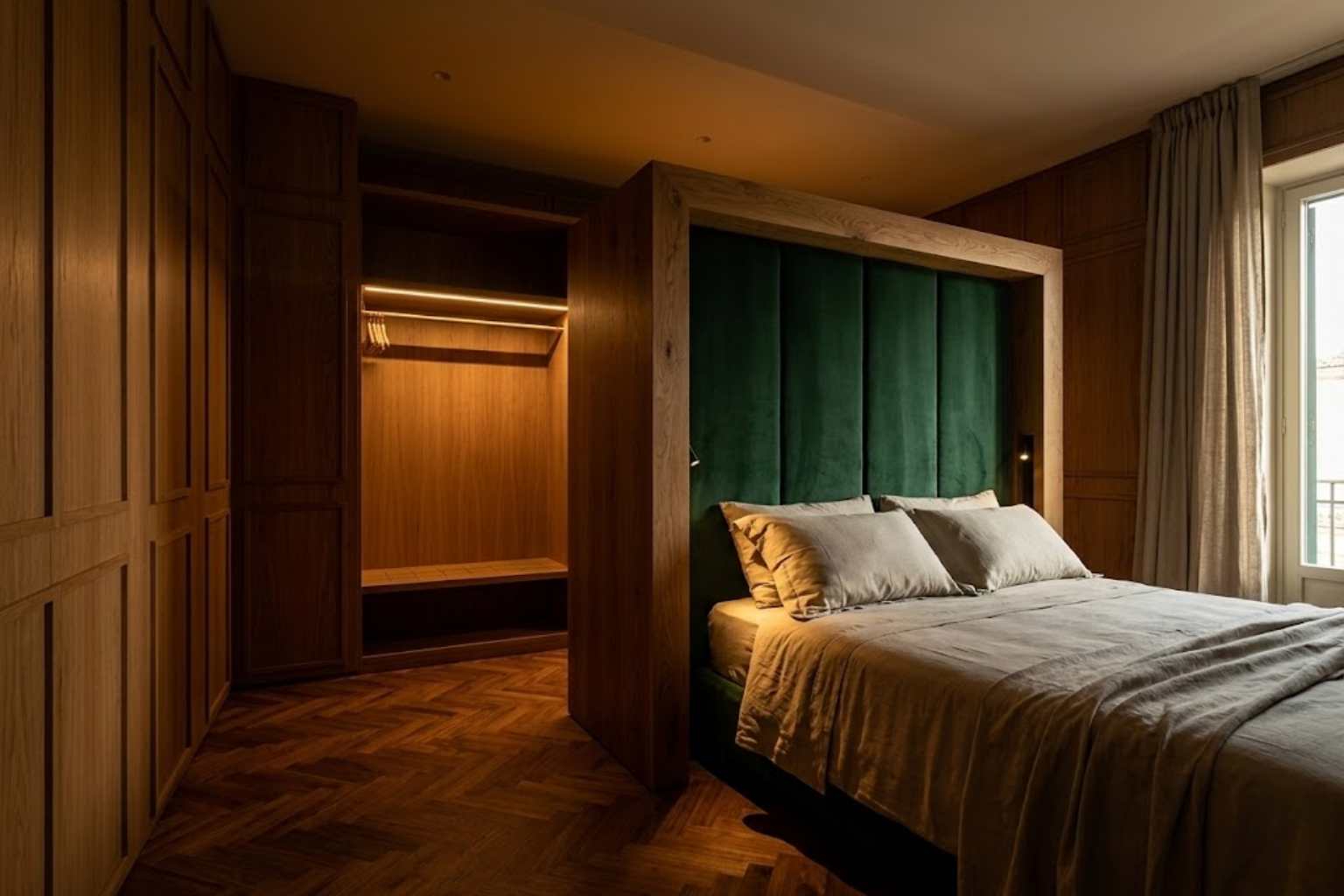 Suite B&B su misura con boiserie in rovere testata imbottita e cabina armadio a Messina