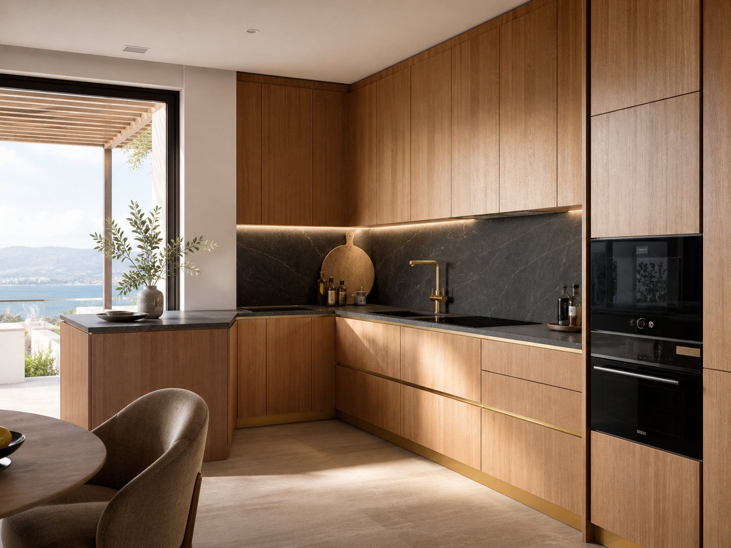 Cucina su misura in rovere naturale e top Dekton a Messina
